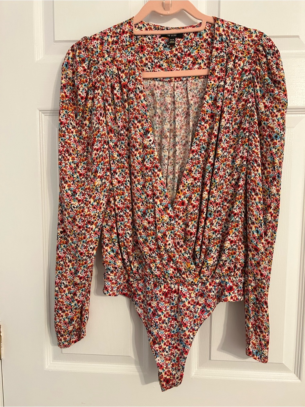 AFRM Multi-Color Floral V-Neck Long Sleeve Bodysuit